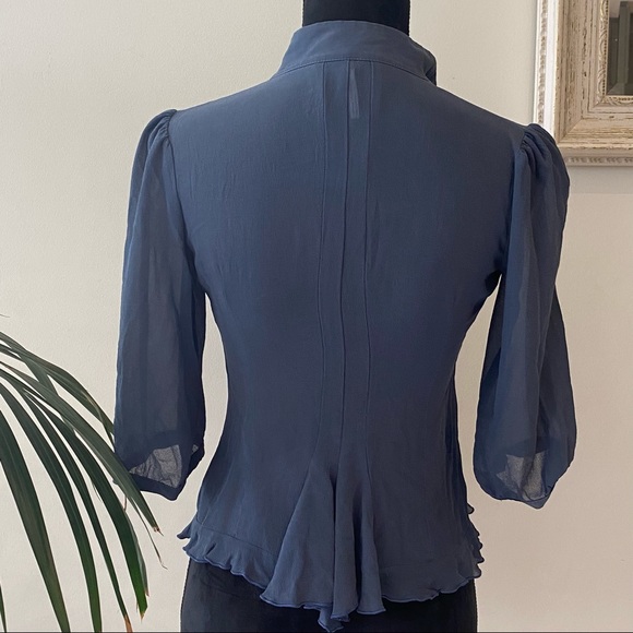 CUE Vintage 100% Silk Blue Collared Blouse with buttons Formal Classic Size 8 - Picture 10 of 13